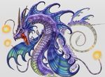  blue_skin dragon fins from_side full_body horns lucadia monster no_humans official_art open_mouth scales sharp_teeth solo tail teeth tentacles tongue wild_arms wild_arms_1 wings 