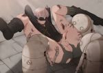  blindfolded boots bruises erection gomicake male_focus nier nier_(series) penis restrained robot silver_hair testicles torn_clothes undressing 