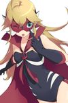  ;p ahoge akanbe blonde_hair blue_eyes cape doronjo elbow_gloves gloves leopard_(yatterman) leotard long_hair mask murano_(ursa_polaris) one_eye_closed solo time_bokan_(series) tongue tongue_out yatterman yoru_no_yatterman 