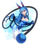  animal_ears azumarill bangs blue_eyes blue_hair blush bow bowtie breasts bunny_ears bunnysuit cleavage earrings gen_2_pokemon jewelry katagiri_hachigou medium_breasts open_mouth pantyhose personification pokemon sidelocks smile solo wrecking_ball 