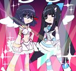  angel_wings black_hair commentary_request cosplay creator_connection cross-laced_legwear dress frills halo kill_la_kill kiryuuin_satsuki left-handed long_hair matoi_ryuuko midriff multiple_girls navel panty_&amp;_stocking_with_garterbelt panty_(psg) panty_(psg)_(cosplay) parody short_hair stocking_(psg) stocking_(psg)_(cosplay) striped striped_legwear style_parody sword thighhighs trait_connection weapon wings yunkru 