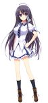  absurdres black_legwear blue_hair full_body hand_on_hip highres long_hair mizuno_rin non-web_source pleated_skirt purple_eyes reminiscence school_uniform shoes short_sleeves skirt smile solo tomose_shunsaku transparent_background very_long_hair 