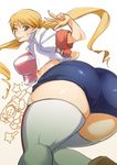  :p ass ass_focus bad_id bad_twitter_id bouncing_breasts breasts earrings green_eyes gundam gundam_tekketsu_no_orphans heart heart_earrings jewelry lafter_frankland large_breasts long_hair looking_at_viewer nuezou one_eye_closed short_shorts shorts simple_background solo thick_thighs thighhighs thighs tongue tongue_out twintails v white_background white_legwear 
