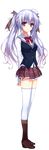  absurdres arms_behind_back blush boots full_body highres knee_boots lavender_hair long_hair long_sleeves looking_at_viewer non-web_source pleated_skirt purple_eyes reminiscence ribbon school_uniform shimazu_aki skirt smile solo thighhighs tomose_shunsaku transparent_background twintails white_legwear zettai_ryouiki 