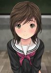  blush bottomless brown_eyes brown_hair original out-of-frame_censoring ryunnu school_uniform serafuku short_hair smile solo 