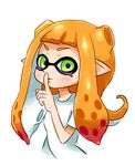  bad_id bad_pixiv_id domino_mask finger_to_mouth green_eyes inkling long_hair mask octarian octoling pointy_ears splatoon_(series) splatoon_1 tentacle_hair yuta_agc 