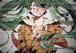  bad_id bad_pixiv_id bandage_over_one_eye blood broken_glass collarbone cuts eiku glass green_eyes green_hair hatsune_miku injury long_hair looking_at_viewer rolling_girl_(vocaloid) solo sweater vocaloid 