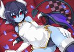  :o bangs bare_shoulders bed_sheet black_hair black_panties black_sclera blue_skin breasts cameltoe checkered china_dress chinese_clothes covered_navel covered_nipples cowboy_shot demon_girl demon_tail demon_wings dress dutch_angle elbow_gloves from_above gloves halterneck hand_on_own_thigh horns impossible_clothes indoors looking_at_viewer lying nada_haruka on_back on_bed panties pantyshot petals pointy_ears raised_eyebrows red_eyes seizaverus shinrabanshou short_dress short_hair side_slit skin_tight slit_pupils small_breasts solo tail thighhighs triangle_mouth turtleneck underwear white_dress white_gloves wings 