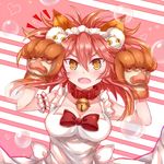  animal_ears apron bell bell_collar breasts cleavage collar collarbone fate/grand_order fate_(series) fox_ears fox_tail hair_ribbon large_breasts long_hair looking_at_viewer open_mouth pink_hair ribbon soda_(sodachuxd) solo tail tamamo_(fate)_(all) tamamo_cat_(fate) type-moon yellow_eyes 