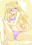  barefoot bikini blonde_hair blue_eyes blush breast_padding feet genshiken hair_ribbon long_hair naruse_yasuhiro navel ribbon solo susanna_hopkins sweatdrop swimsuit 