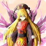  ao-shiba blonde_hair chinese_clothes crescent hat junko_(touhou) long_hair red_eyes solo touhou very_long_hair wide_sleeves 