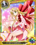  ahoge asia_argento bishop_(chess) blonde_hair breasts card_(medium) character_name cherry_blossoms chess_piece cleavage collarbone covered_nipples eyebrows eyebrows_visible_through_hair flower green_eyes hair_flower hair_ornament high_school_dxd long_hair medium_breasts official_art smile solo trading_card 