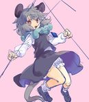  animal_ears bloomers dowsing_rod grey_hair long_sleeves looking_at_viewer mouse_ears mouse_tail nazrin open_mouth red_eyes shirt skirt skirt_set solo tail tomobe_kinuko touhou underwear vest 