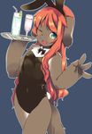  animal_ears azuki_akizuki bare_shoulders bunnysuit furry long_hair one_eye_closed original red_hair smile solo tail yuneri_(azuki_akizuki) 