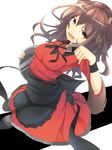  amai_nekuta animal_ears apron black_apron bow brown_eyes brown_hair fang fernandia_malvezzi frilled_apron frills looking_at_viewer looking_up open_mouth paw_pose solo strike_witches tray world_witches_series wrist_cuffs 