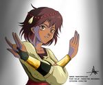  ajna_(indivisible) armen_mardirossian artist_name beads bracelet bridal_gauntlets brown_eyes brown_hair collarbone indivisible jewelry short_hair signature solo 