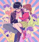  6+boys 80s bangs beanie black_hair brothers crossed_legs denim hairband hat hood hoodie jacket jeans low_twintails matsuno_choromatsu matsuno_ichimatsu matsuno_juushimatsu matsuno_karamatsu matsuno_osomatsu matsuno_todomatsu multiple_boys oldschool oniyama831 osomatsu-kun osomatsu-san pants parted_bangs sextuplets short_twintails siblings sitting sitting_on_lap sitting_on_person skirt smile sparkle sunglasses swept_bangs turtleneck twintails yowai_totoko 