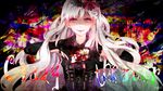  elbow_gloves finger_frame gloves grey_hair hair_ornament long_hair looking_at_viewer mayu_(vocaloid) ribbon shaded_face signature solo song_name text_focus tyouya upper_body vocaloid 