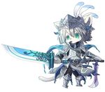  armor chibi full_body furry green_eyes kishibe short_hair simple_background solo sword tail weapon white_background 