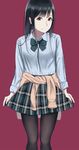 black_hair blue_eyes bow highres long_hair original pantyhose saitou_(lynx-shrike) school_uniform smile solo 