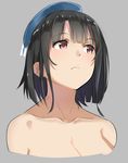  black_hair hat isshiki_(ffmania7) kantai_collection nude portrait red_eyes short_hair simple_background sketch solo takao_(kantai_collection) upper_body 
