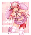  animal_ears bare_shoulders bear_ears bear_paws blood blush breasts cleavage fake_blood gloomy_bear guucho headphones highres large_breasts long_hair looking_at_viewer navel nitroplus open_mouth pink_eyes pink_hair skindentation smile solo super_sonico thighhighs 