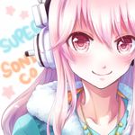  blush breasts headphones large_breasts long_hair looking_at_viewer mihayuuno nitroplus pink_hair smile solo super_sonico 