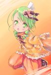  arms_behind_back blush dress drill_hair green_eyes green_hair hair_ornament kanaria long_sleeves looking_at_viewer open_mouth pokomi puffy_pants rozen_maiden sleeves_past_wrists solo twin_drills 