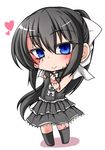  bad_id bad_pixiv_id bare_shoulders bella1202 black_hair black_legwear blue_eyes bow burn_scar chibi dorei_to_no_seikatsu_~teaching_feeling~ dress hair_bow heart kneehighs long_hair ponytail scar smile solo sylvie_(dorei_to_no_seikatsu) very_long_hair white_background 