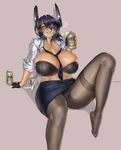  alcohol beer beer_can between_breasts bra breasts breath can cleavage eu03 eyepatch glasses gloves headgear highres huge_breasts kantai_collection looking_at_viewer miniskirt necktie necktie_between_breasts open_clothes panties panties_under_pantyhose pantyhose purple_hair short_hair skindentation skirt solo tenryuu_(kantai_collection) thighband_pantyhose underwear yellow_eyes 