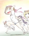  blonde_hair brown_hair buruma goshiki_agiri hair_ribbon headband kill_me_baby kogaku_kazuya long_hair multiple_girls open_mouth oribe_yasuna ribbon running short_hair sonya_(kill_me_baby) sportswear twintails unused_character 