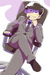  black_hair business_suit chair cigar crossed_legs dutch_angle formal grin male_focus matsuno_ichimatsu messy_hair necktie office_chair older osomatsu-kun osomatsu-san shaded_face simple_background sitting smile smoking solo spoilers suit white_background 