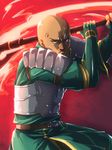  agil agil_(sao-alo) armor axe bald dark_skin dark_skinned_male facial_mark fire gamamasa gauntlets gloves male_focus solo sword_art_online weapon 