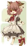  animal_ears bell blush commentary_request full_body furry hair_bobbles hair_ornament kishibe maid red_eyes ribbon short_hair smile solo tail tail_ribbon 