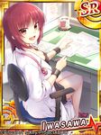  angel_beats! cup desk iwasawa labcoat mug paper pen red_eyes red_hair remotaro short_hair sitting solo stethoscope wristband 