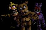  animatronic avian bear bird bonnie_(fnaf) chica_(fnaf) chicken fiszi five_nights_at_freddy&#039;s freddy_(fnaf) glowing glowing_eyes lagomorph machine mammal rabbit robot video_games 