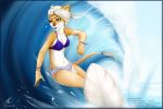  absurd_res bikini clothing feline female hi_res lion mammal solapi_(artist) solo summer surfing swimsuit water wave 