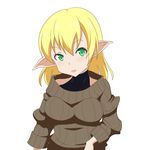  alternate_costume blonde_hair cato_(monocatienus) commentary_request green_eyes long_sleeves looking_at_viewer mizuhashi_parsee open_mouth pointy_ears ribbed_sweater solo sweater touhou undershirt 