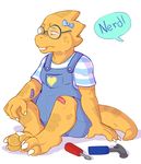  alphys bandage clothed clothing dialogue eyewear female glasses monster nerd sad scalie shadowpelt simple_background sketch solo tears toy undertale video_games white_background 