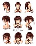  bare_shoulders black_hair blush brown_eyes commentary_request expressions fang highres kotoba_noriaki looking_at_viewer multiple_views nape open_mouth original ponytail sweatdrop tears translation_request 
