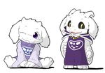  asriel_dreemurr blue-crow caprine chibi clothed clothing cute duo female fur goat looking_at_viewer male mammal necklace open_mouth purple_eyes simple_background teeth tongue toriel undertale video_games white_background white_fur yellow_eyes 