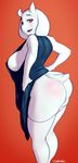  2015 anthro breasts butt caprine clothed clothing crystalshen female goat hi_res horn long_ears looking_at_viewer mammal monster open_mouth red_eyes side_boob solo toriel undertale underwear video_games 
