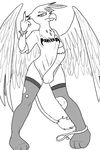  anthro anthrofied avian bottomless bracelet clothed clothing covering covering_self female friendship_is_magic gilda_(mlp) gryphon half-dressed jewelry legwear looking_at_viewer middle_finger monochrome my_little_pony pantera panties panties_around_one_leg shirt shirt_pull sketch skull solo spikes stockings underwear unknown_artist 
