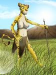  anthro breasts clothed clothing darthmaul1999 disney feline female fuli half-dressed hunting lens_flare mammal melee_weapon nipples polearm spear the_lion_guard the_lion_king topless tribal weapon 