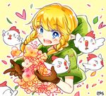  bird braid chicken cucco flower gloves hanano_sumire_(artist) hood linkle pointy_ears solo the_legend_of_zelda twin_braids zelda_musou 