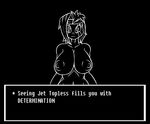  animated anthro areola bandanna big_breasts black_and_white breasts english_text eyelashes female fusion jet_(quin_nsfw) latias latios legendary_pok&eacute;mon looking_at_viewer monochrome navel nintendo nipples nude pok&eacute;mon quin-nsfw simple_background smile solo text undertale video_games 