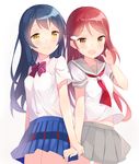  blue_hair blush grey_skirt hitsukuya holding_hands long_hair looking_at_viewer love_live! love_live!_school_idol_project love_live!_sunshine!! multiple_girls otonokizaka_school_uniform red_hair sakurauchi_riko school_uniform serafuku skirt smile sonoda_umi uranohoshi_school_uniform yellow_eyes 