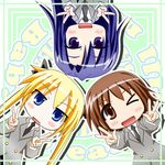  blonde_hair brown_hair commentary_request goshiki_agiri kill_me_baby long_hair multiple_girls necktie oribe_yasuna school_uniform shinbun'ya short_hair sonya_(kill_me_baby) twintails 