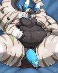  anthro balls blue_background blue_penis chest_tuft chubby cum fur gillpanda humanoid_penis leaking looking_at_viewer male penis precum presenting simple_background solo spread_legs spreading tuft unknown_species 