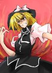  angry blonde_hair dress grin hat hemogurobin_a1c ribbon smile solo touhou touhou_(pc-98) yellow_eyes yuki_(touhou) 